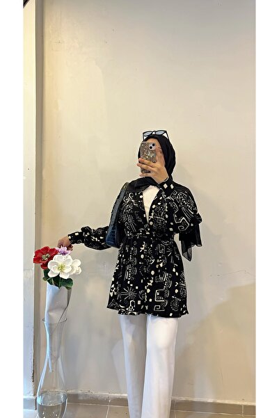 DİLEKBUTİK Μαύρο και άσπρο μοτίβο κιμονό με περιτύλιγμα