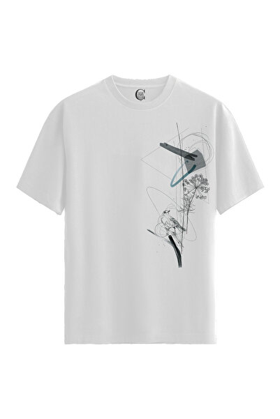 Color Luxe Men/Unisex White 100% Cotton Relaxed Fit Crew Neck Drift Custom Pr...