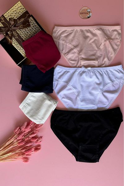 Elosia Cotton |   5-Piece Black, White, Ecru, Burgundy and Salmon Color Women's Panties (Box Accessory)