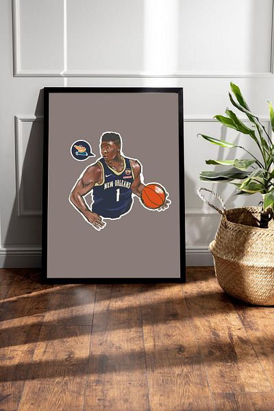 Saturn Zion Williamson Framed Painting - Basketball Nba Poster Painting