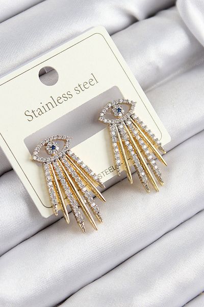 Avantaj Kapıda ®   316L Steel Zircon Stone Eye Model Gold Color Women's Earrings
