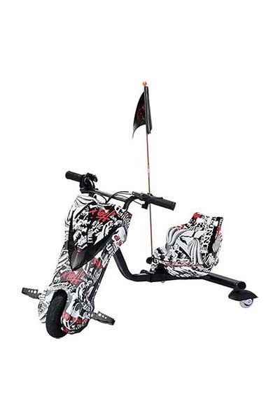 N9nex Electric Drift Scooter by Al Bader with Helmet and Pads - White, 36V, 3 Speeds, LED Lights, Bluetoot