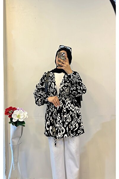 DİLEKBUTİK Μπλε μπλε με λευκό μοτίβο μπουμπούκι κιμονό