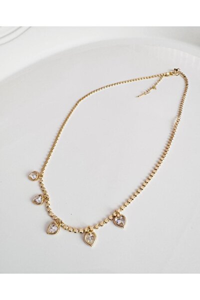 DEVİ fashion Steel Crushed Chain Row Heart Necklace 42 cm