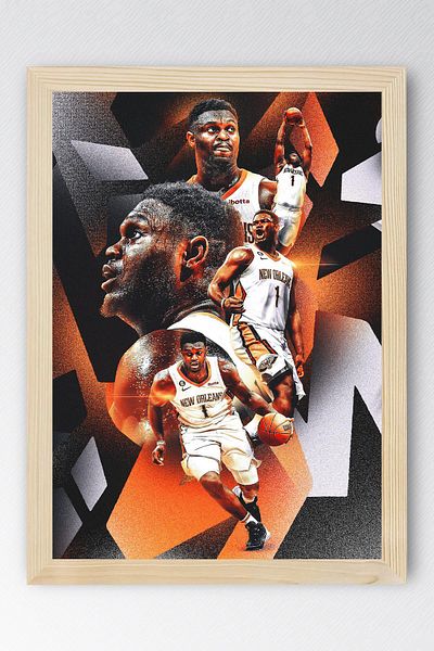 Saturn Zion Williamson Framed Painting - Basketball Nba Poster Painting
