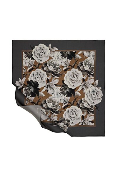 ipekevi Buket Tivil İpek Eşarp Gri Kahve