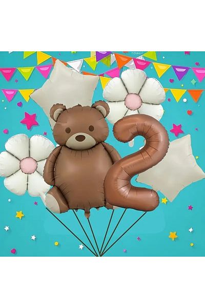 DÜVENCİ TİCARET 6Pcs Brown Bear Birthday Age Balloon Set