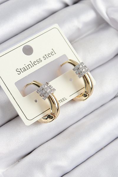 Avantaj Kapıda ®   316L Steel Zircon Stone Hoop Model Gold Color Women's Earrings