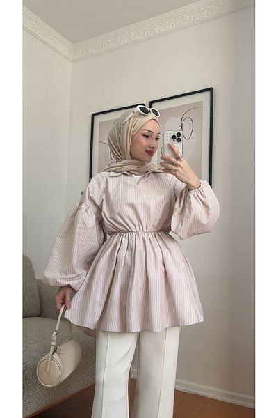 ensade White Black Striped Oversize Loose Shirt Tunic -