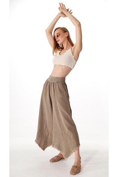shE tekstil Wide Leg Asymmetrical Trousers Brown