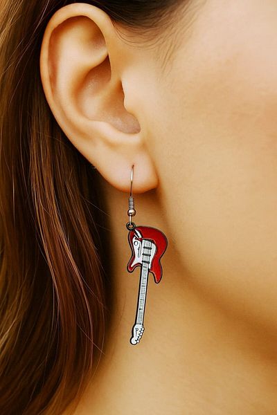 Fildişi Aksesuar Electric Guitar Shaped Enamel Women Earrings Double Pieces Handmade Earrings