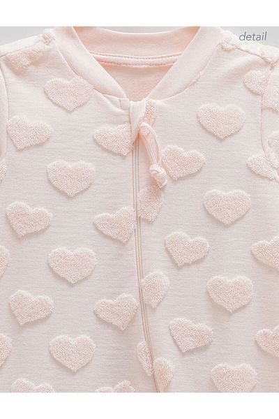 Caramell İncibaby 100% Cotton Premium Heart Detailed Zippered Baby Girl Jumpsuit