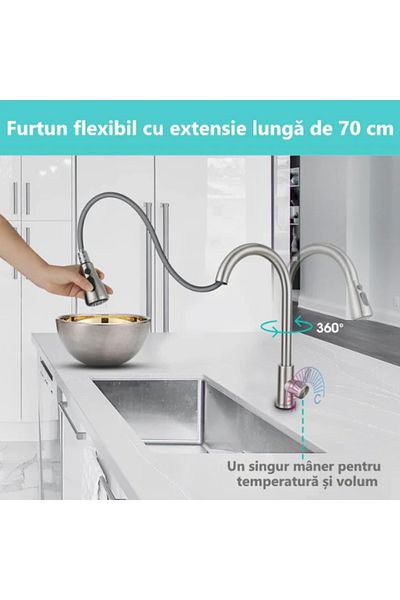 TrioStore Premium Kitchen Sink Faucet, Pull-out Nozzle with 70 cm Hose, Vileda Sponge