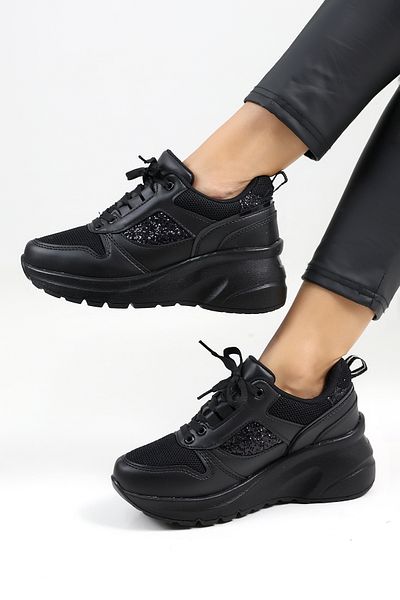 Encool Black Women's Casual Sneaker Shoes Sport High Sole with Sequin Detail Color Options
