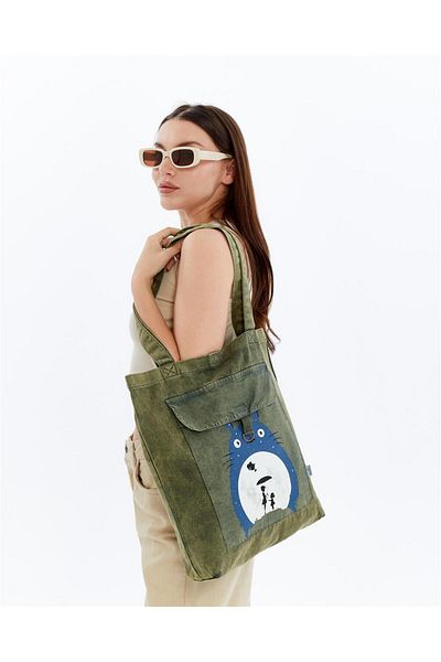 S-Ponder Totoro Printed 100% Cotton Snap Closure Tote Bag Cloth Shoulder Bag