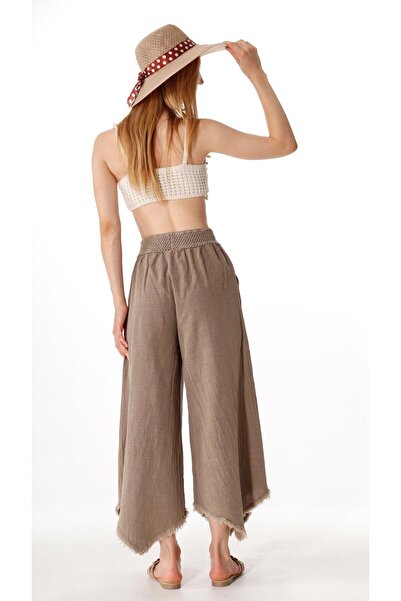 shE tekstil Wide Leg Asymmetrical Trousers Brown