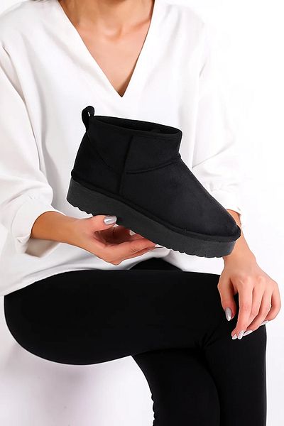 FootFrenzy Women's Suede Fur Inside Thick Sole Ankle Short Women's Boots&Bootie Black