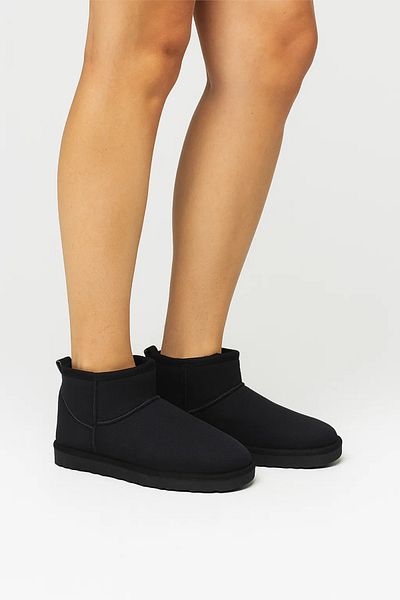 FootFrenzy Women's Suede Fur Inside Low Sole Ankle Short Women's Boots&Bootie Black