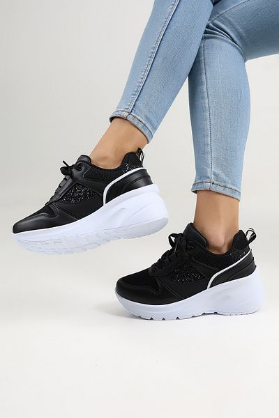 Encool Black Women's Casual Sneaker Shoes Sport High Sole with Sequin Detail Color Options