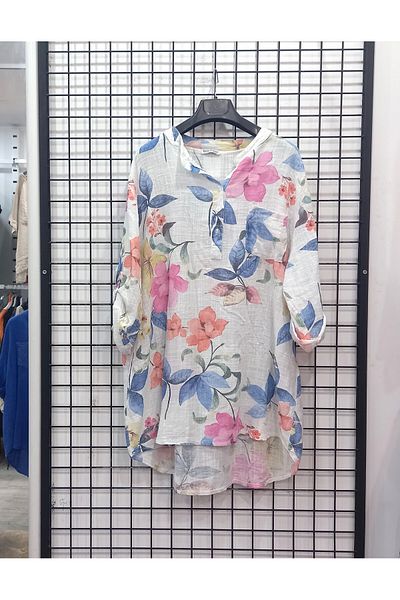 Butik Şans Italian Shirt Blouse with Floral Pattern and Pocket Detail
