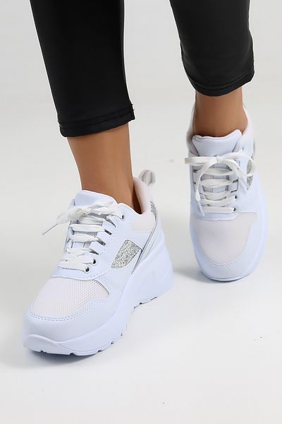 Encool White Women's Casual Sneaker Shoes Sport High Sole with Sequin Detail Color Options
