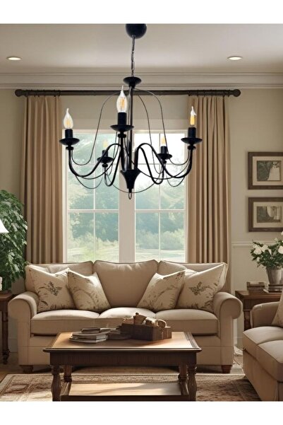 LBX LİGHTİNG BOX Yıldız Home Calista Kontes 5.li Siyah Rustik Avize