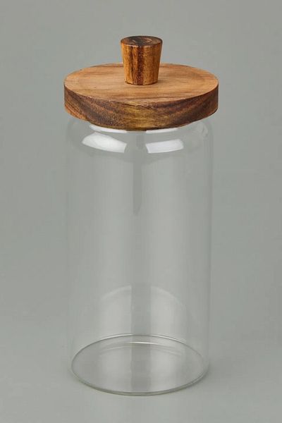 Meturas Glass Jar with Acacia Lid 950 Ml, Leakproof Silicone, Large Volume Dry Food Storage Jar