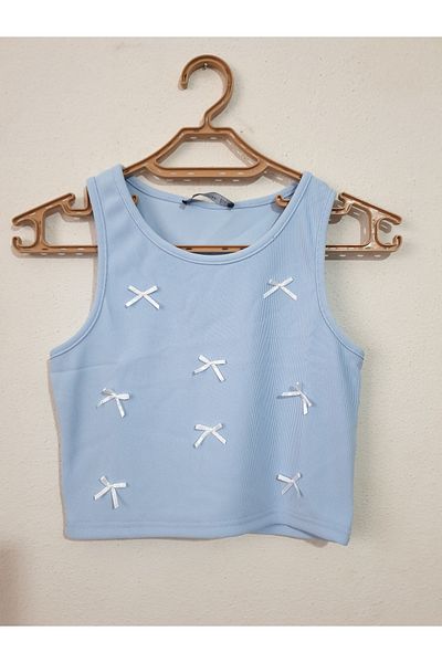 S&A Collectionn Bluză crop pentru femei, cu curea cu fundă