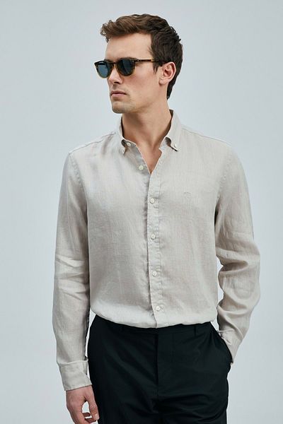 Lufian 111010630 Pitaya Linen Shirt Comfort Fit Men's Shirt Beige