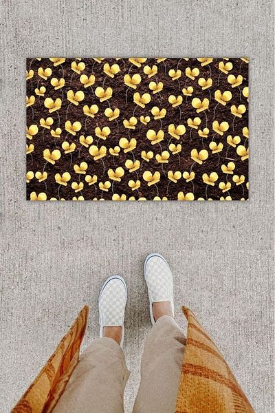 Nurum E Tİcaret Digital Printing Decorative Multiple Flower Brown Door Mat K-1210