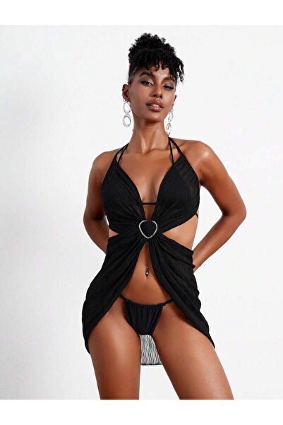 S&A Collectionn Kadın Tokalı Taşlı Pareo Bikini 3 lü Takım