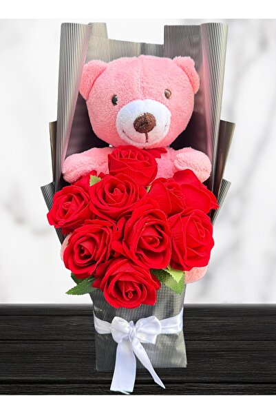 Linalux Gifts Kiz Arkadaşa Romantik Hediye Kırmızı Güllü Pembe Ayıcıklı Buket...