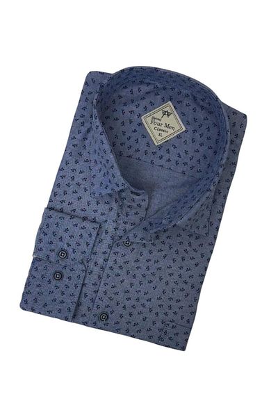 EREN STYLE Cămașă pentru bărbați, albastră, cu mâneci lungi, din lenjerie de in (model obișnuit)