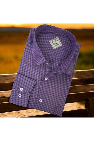 EREN STYLE Cămașă pentru bărbați din in, clasică, cu mânecă lungă, anti-transpirație, violet (model normal)