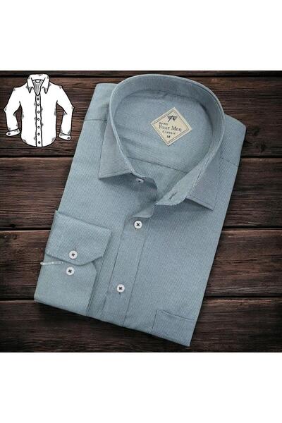 EREN STYLE Ανδρικό πουκάμισο από λινό κλασικό μακρυμάνικο γκρι (κανονική εφαρ...