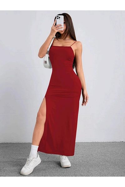 Cbm Women's Rope Strap Side Slit Janjan Crepe Dress