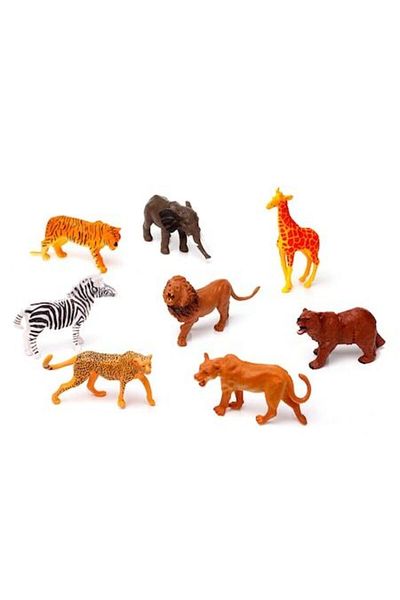 OEM Set of 8 Wild Animal Figures, Bear, Lion, Lioness, Giraffe, Zebra, Elephant, Tiger, Leopard, 7-11 cm