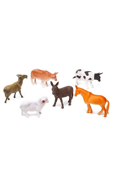 OEM Set 6 figurine animale domestice, vaca, bivol, oaie, cal, magar, tap, 11-14 cm