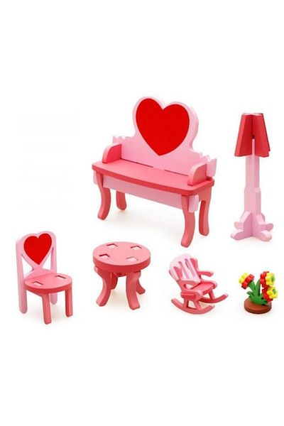 wood toys Wooden Furniture for Dollhouses - Pink Living Room