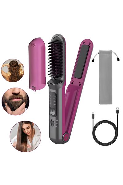 Cuantis 2in1 Cuantis portable hairbrush, 4 temperature settings, negative ions, 5000mAh battery, purple