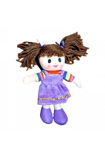 OEM Textile doll with embroidered details, purple dress, 28 cm