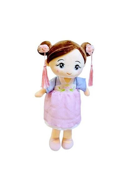 OEM Textile Doll with Two Braids, Embroidered Details, Purple, 43 cm