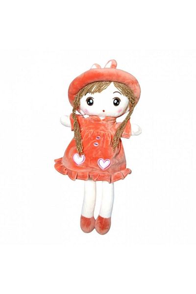 OEM Textile Doll with Embroidered Details, Hat with Ears, Salmon, 48 cm