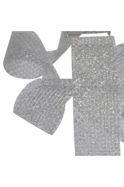 bisepetim Mesh Glitter Ribbon 25 mm Silver 2 Meters
