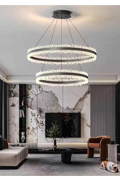 Hummer Modern black chandelier with two rings