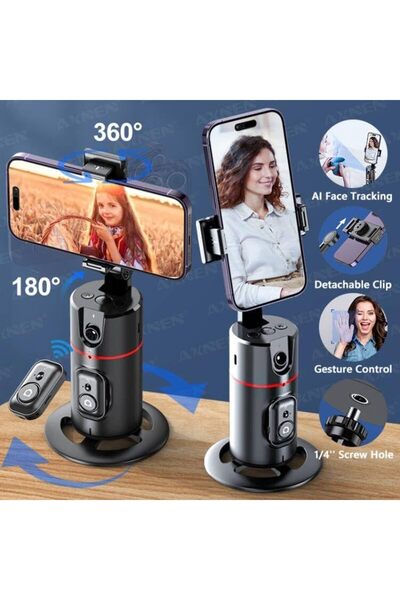 Bonjour حامل ثلاثي القوائم للهاتف مع تتبع تلقائي للوجه بزاوية 360 درجة، عصا س...