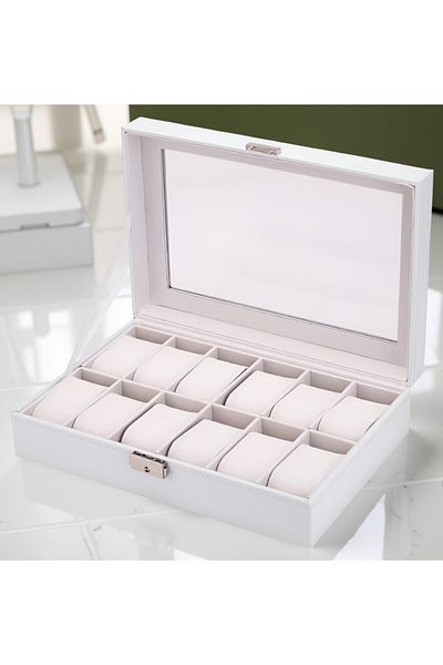 rexa 12-Slot Watch Box Organizer – Jewelry Display Case (36 x 26 x 13 cm) for Men's & Women's Watches