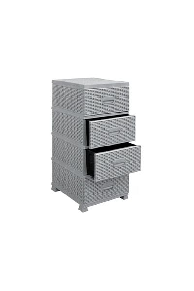 OEM 4-Drawer Rattan Cabinet, Sterk, Grey, Plastic, 91 x 46 x 37.5 cm