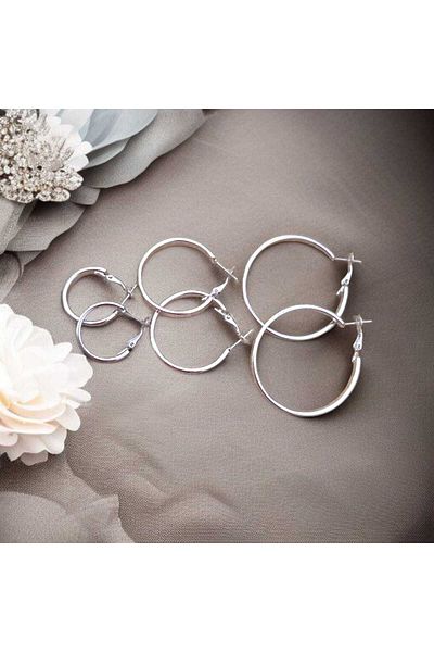 feyza collection 3 Pairs Wide Hoop Steel Earrings 2-3-4cm