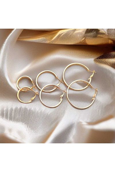 feyza collection 3 Pairs Wide Hoop Steel Earrings 2-3-4cm
